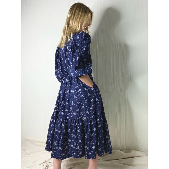 SUMMERSALT Navy Cotton Ditzy Floral Puff Sleeve Dress US SMALL - Picture 9 of 15